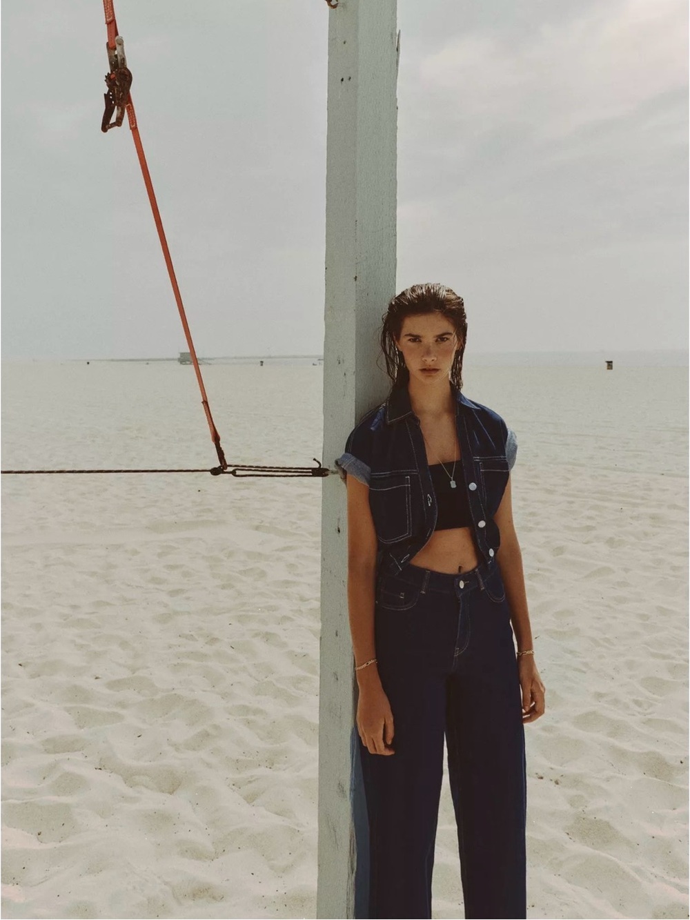 ZARA DENIM CROPPED TOP - Picture 4 of 16